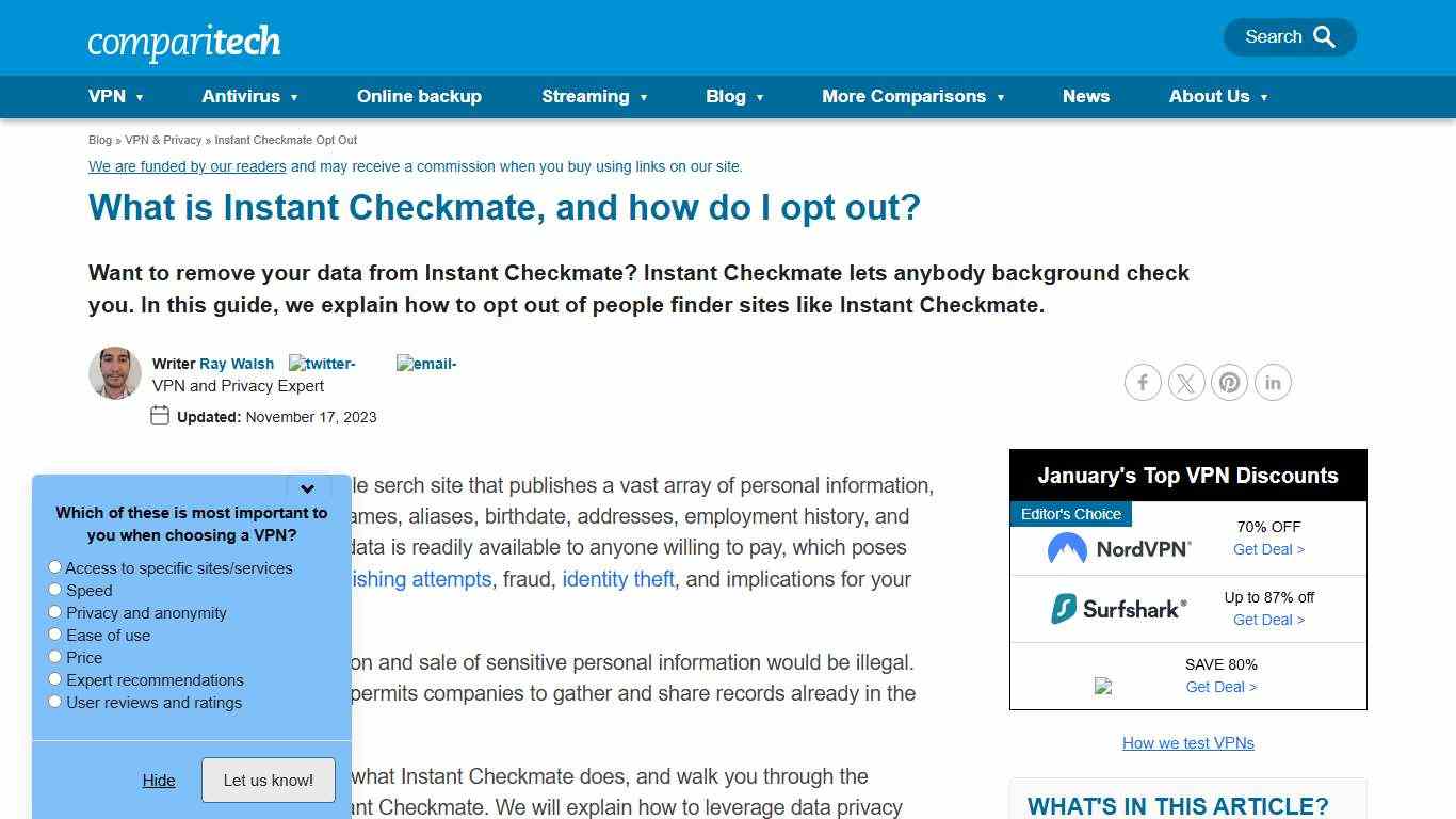 What is Instant Checkmate? (and how to opt out) - Comparitech